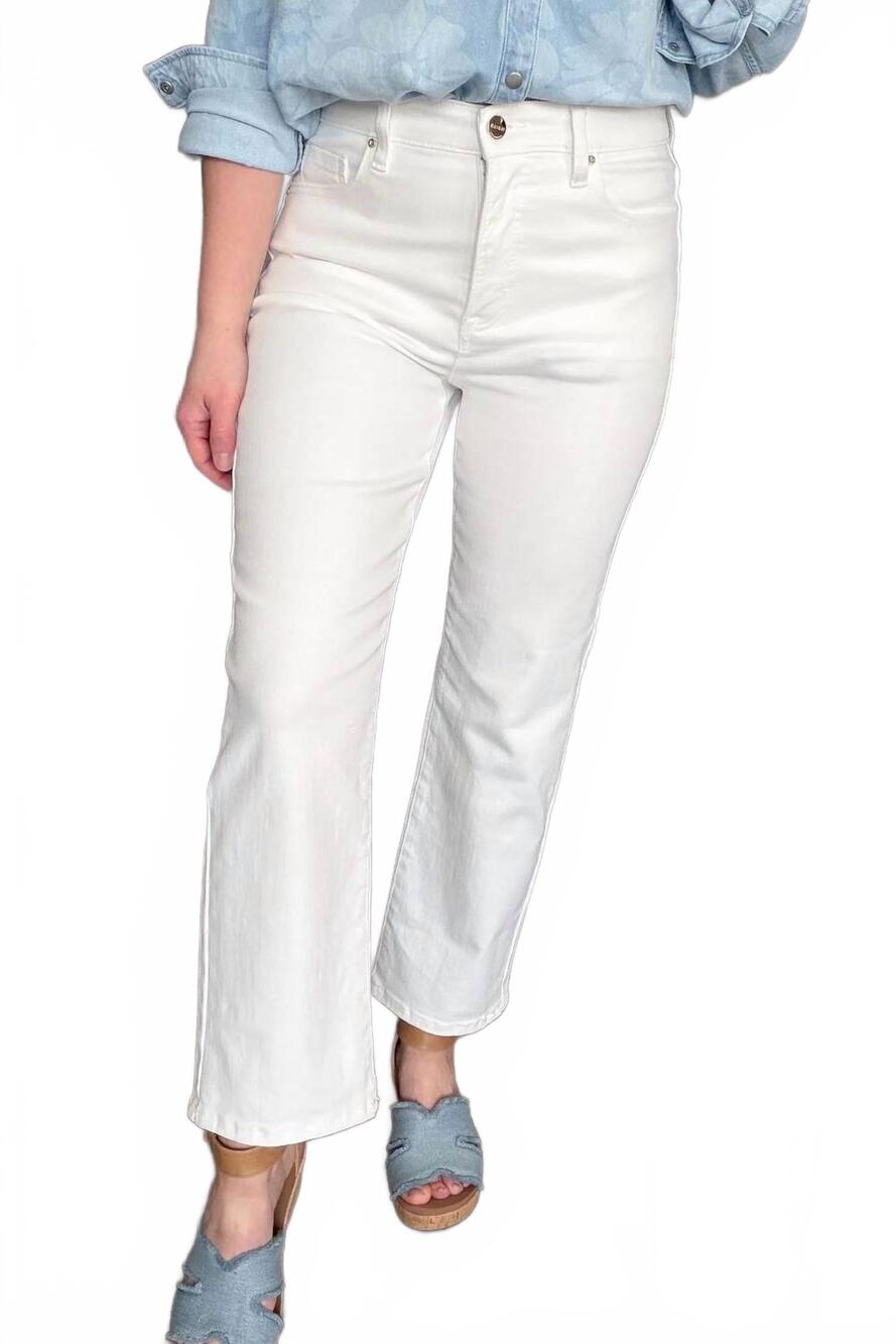 NEW RISEN tummy control elastic band high rise straight jeans in white